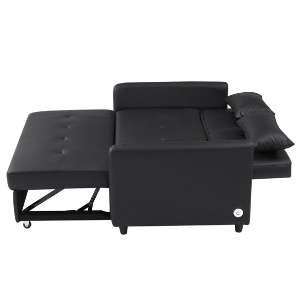 English Elm Orisfur. Pu Leather Convertible Loveseat Sleeper with Usb Ports for Studio Apartments Black N719S002450B