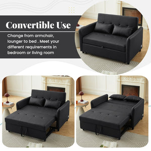 English Elm Orisfur. Pu Leather Convertible Loveseat Sleeper with Usb Ports for Studio Apartments Black N719S002450B