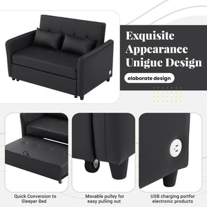 English Elm Orisfur. Pu Leather Convertible Loveseat Sleeper with Usb Ports for Studio Apartments Black N719S002450B