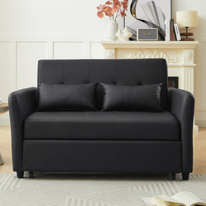 English Elm Orisfur. Pu Leather Convertible Loveseat Sleeper with Usb Ports for Studio Apartments Black N719S002450B