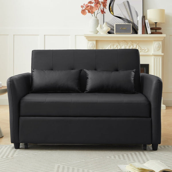 English Elm Orisfur. Pu Leather Convertible Loveseat Sleeper with Usb Ports for Studio Apartments Black N719S002450B