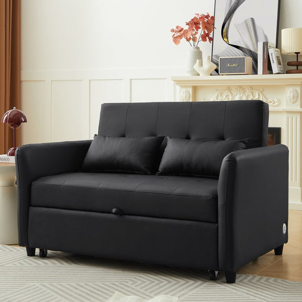 English Elm Orisfur. Pu Leather Convertible Loveseat Sleeper with Usb Ports for Studio Apartments Black N719S002450B