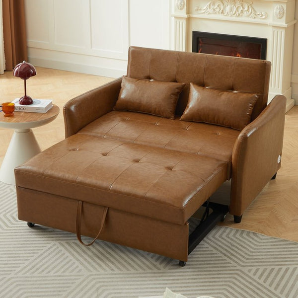 English Elm Orisfur. Pu Leather Convertible Loveseat Sleeper with Usb Ports for Studio Apartments Brown N719S002450D