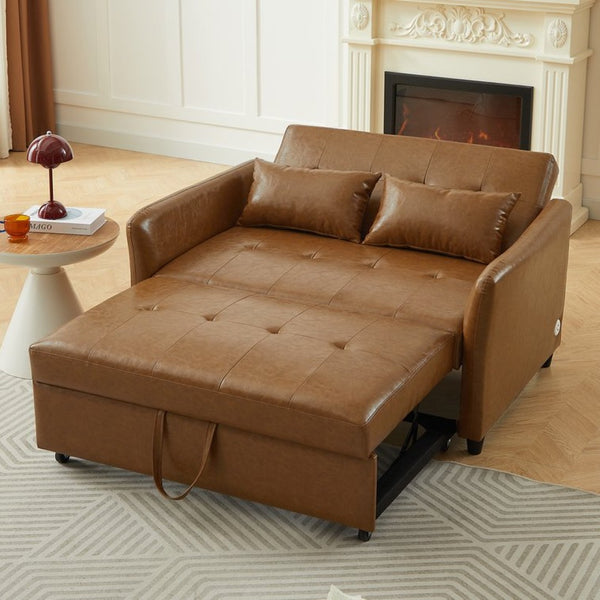 English Elm Orisfur. Pu Leather Convertible Loveseat Sleeper with Usb Ports for Studio Apartments Brown N719S002450D