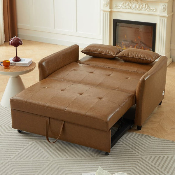 English Elm Orisfur. Pu Leather Convertible Loveseat Sleeper with Usb Ports for Studio Apartments Brown N719S002450D