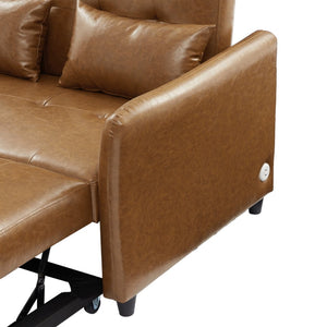 English Elm Orisfur. Pu Leather Convertible Loveseat Sleeper with Usb Ports for Studio Apartments Brown N719S002450D
