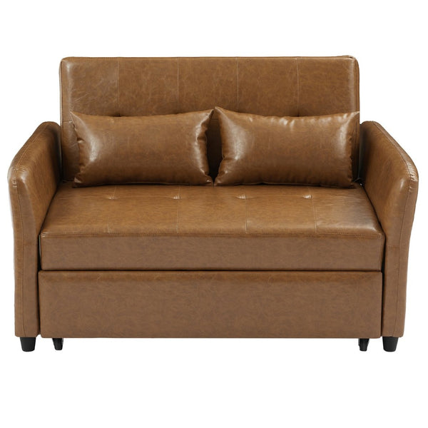 English Elm Orisfur. Pu Leather Convertible Loveseat Sleeper with Usb Ports for Studio Apartments Brown N719S002450D
