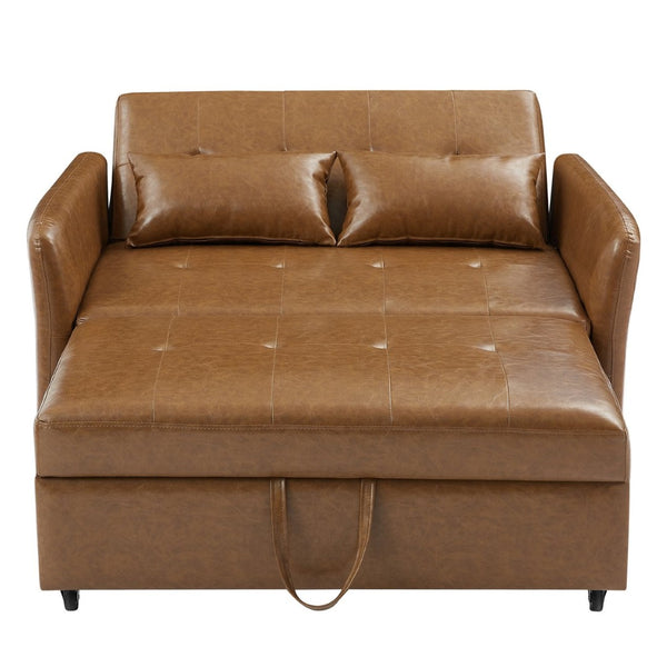English Elm Orisfur. Pu Leather Convertible Loveseat Sleeper with Usb Ports for Studio Apartments Brown N719S002450D