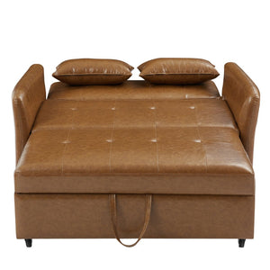 English Elm Orisfur. Pu Leather Convertible Loveseat Sleeper with Usb Ports for Studio Apartments Brown N719S002450D