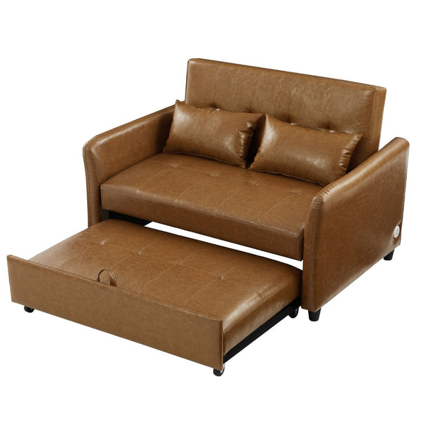 English Elm Orisfur. Pu Leather Convertible Loveseat Sleeper with Usb Ports for Studio Apartments Brown N719S002450D