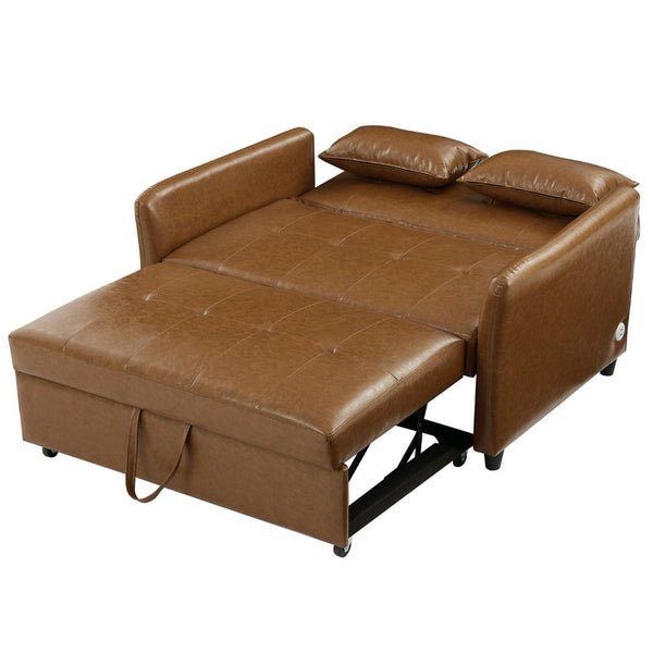 English Elm Orisfur. Pu Leather Convertible Loveseat Sleeper with Usb Ports for Studio Apartments Brown N719S002450D
