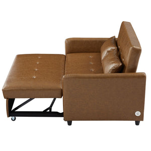 English Elm Orisfur. Pu Leather Convertible Loveseat Sleeper with Usb Ports for Studio Apartments Brown N719S002450D