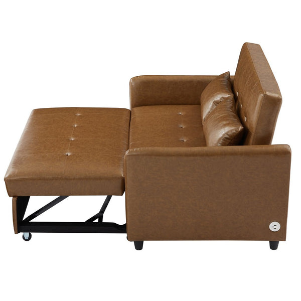 English Elm Orisfur. Pu Leather Convertible Loveseat Sleeper with Usb Ports for Studio Apartments Brown N719S002450D