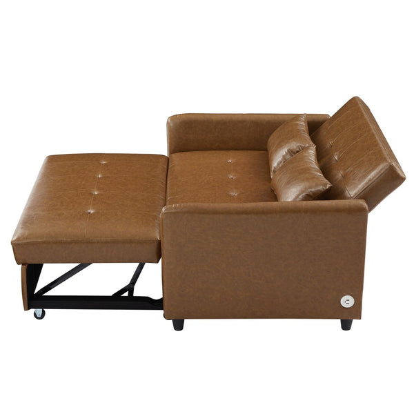 English Elm Orisfur. Pu Leather Convertible Loveseat Sleeper with Usb Ports for Studio Apartments Brown N719S002450D