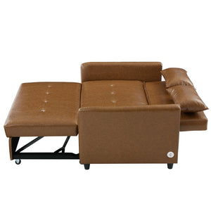 English Elm Orisfur. Pu Leather Convertible Loveseat Sleeper with Usb Ports for Studio Apartments Brown N719S002450D