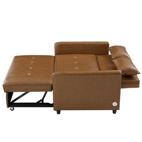 English Elm Orisfur. Pu Leather Convertible Loveseat Sleeper with Usb Ports for Studio Apartments Brown N719S002450D