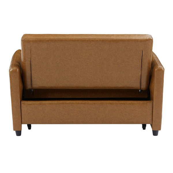 English Elm Orisfur. Pu Leather Convertible Loveseat Sleeper with Usb Ports for Studio Apartments Brown N719S002450D