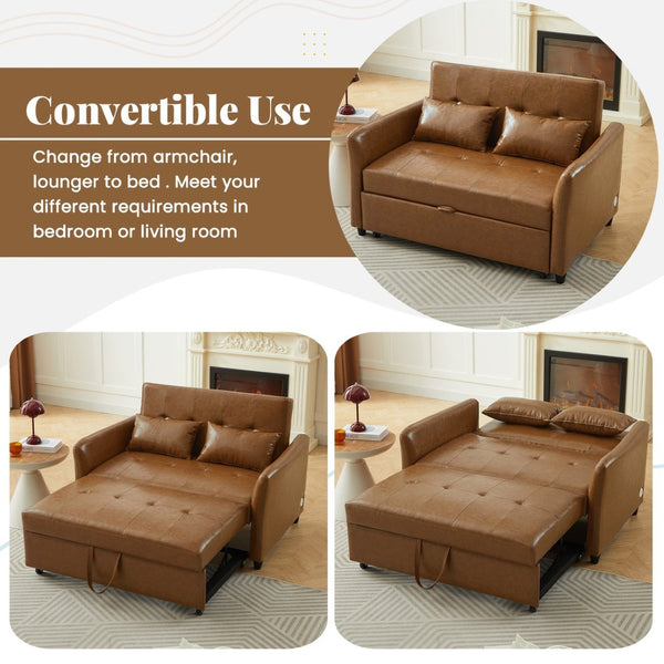 English Elm Orisfur. Pu Leather Convertible Loveseat Sleeper with Usb Ports for Studio Apartments Brown N719S002450D