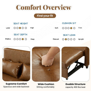 English Elm Orisfur. Pu Leather Convertible Loveseat Sleeper with Usb Ports for Studio Apartments Brown N719S002450D