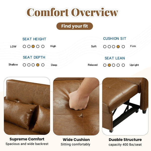 English Elm Orisfur. Pu Leather Convertible Loveseat Sleeper with Usb Ports for Studio Apartments Brown N719S002450D