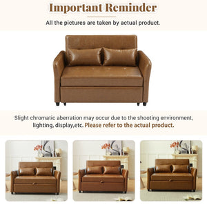 English Elm Orisfur. Pu Leather Convertible Loveseat Sleeper with Usb Ports for Studio Apartments Brown N719S002450D