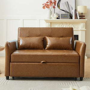 English Elm Orisfur. Pu Leather Convertible Loveseat Sleeper with Usb Ports for Studio Apartments Brown N719S002450D
