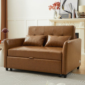 English Elm Orisfur. Pu Leather Convertible Loveseat Sleeper with Usb Ports for Studio Apartments Brown N719S002450D