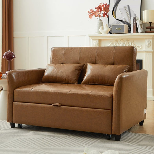 English Elm Orisfur. Pu Leather Convertible Loveseat Sleeper with Usb Ports for Studio Apartments Brown N719S002450D
