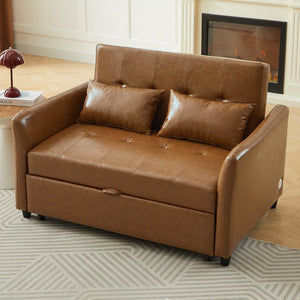 English Elm Orisfur. Pu Leather Convertible Loveseat Sleeper with Usb Ports for Studio Apartments Brown N719S002450D