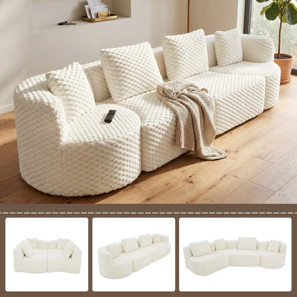 English Elm Modular Sectional Sofa Bubble Velvet Upholstered Low Profile Living Room Couch White N719S002460A
