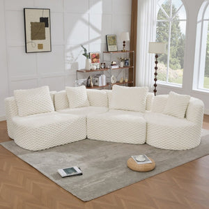 English Elm Modular Sectional Sofa Bubble Velvet Upholstered Low Profile Living Room Couch White N719S002460A
