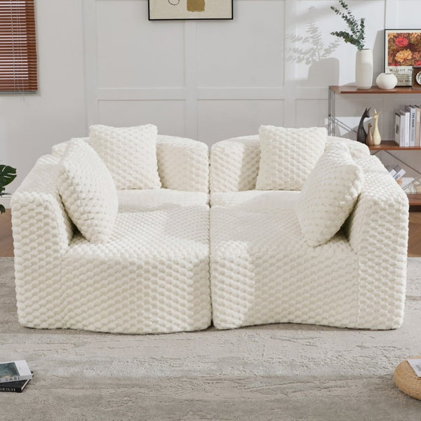 English Elm Modular Sectional Sofa Bubble Velvet Upholstered Low Profile Living Room Couch White N719S002460A