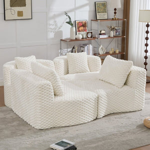 English Elm Modular Sectional Sofa Bubble Velvet Upholstered Low Profile Living Room Couch White N719S002460A