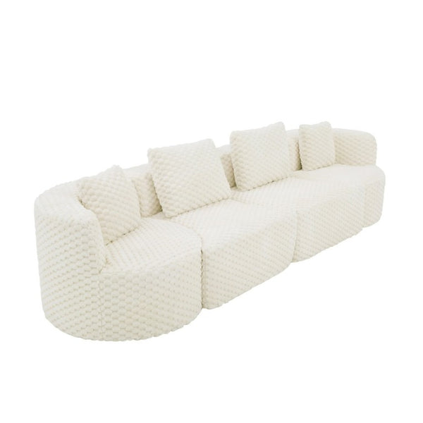 English Elm Modular Sectional Sofa Bubble Velvet Upholstered Low Profile Living Room Couch White N719S002460A