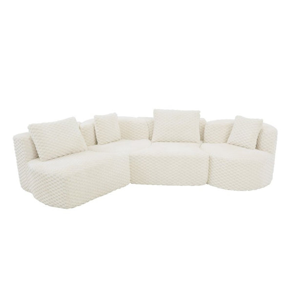 English Elm Modular Sectional Sofa Bubble Velvet Upholstered Low Profile Living Room Couch White N719S002460A