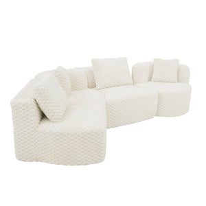 English Elm Modular Sectional Sofa Bubble Velvet Upholstered Low Profile Living Room Couch White N719S002460A
