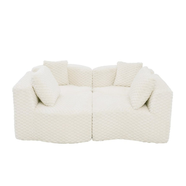 English Elm Modular Sectional Sofa Bubble Velvet Upholstered Low Profile Living Room Couch White N719S002460A