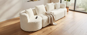English Elm Modular Sectional Sofa Bubble Velvet Upholstered Low Profile Living Room Couch White N719S002460A