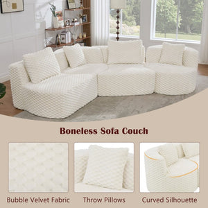 English Elm Modular Sectional Sofa Bubble Velvet Upholstered Low Profile Living Room Couch White N719S002460A