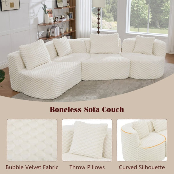 English Elm Modular Sectional Sofa Bubble Velvet Upholstered Low Profile Living Room Couch White N719S002460A