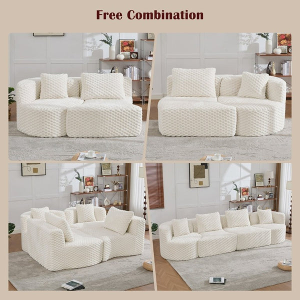 English Elm Modular Sectional Sofa Bubble Velvet Upholstered Low Profile Living Room Couch White N719S002460A