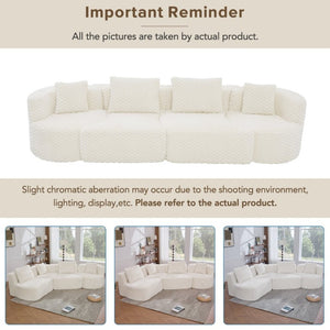 English Elm Modular Sectional Sofa Bubble Velvet Upholstered Low Profile Living Room Couch White N719S002460A