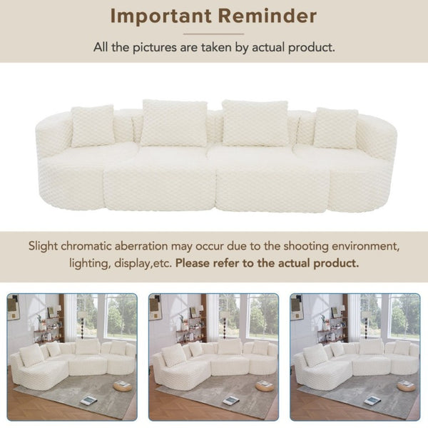 English Elm Modular Sectional Sofa Bubble Velvet Upholstered Low Profile Living Room Couch White N719S002460A