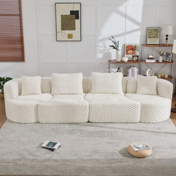 English Elm Modular Sectional Sofa Bubble Velvet Upholstered Low Profile Living Room Couch White N719S002460A