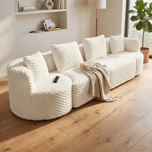 English Elm Modular Sectional Sofa Bubble Velvet Upholstered Low Profile Living Room Couch White N719S002460A