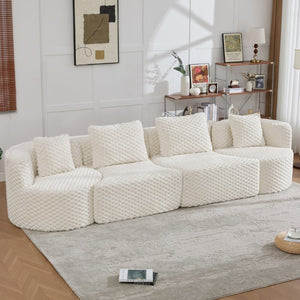English Elm Modular Sectional Sofa Bubble Velvet Upholstered Low Profile Living Room Couch White N719S002460A