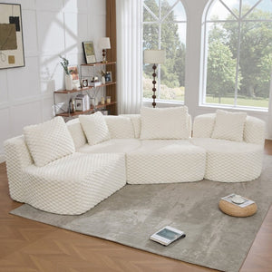 English Elm Modular Sectional Sofa Bubble Velvet Upholstered Low Profile Living Room Couch White N719S002460A