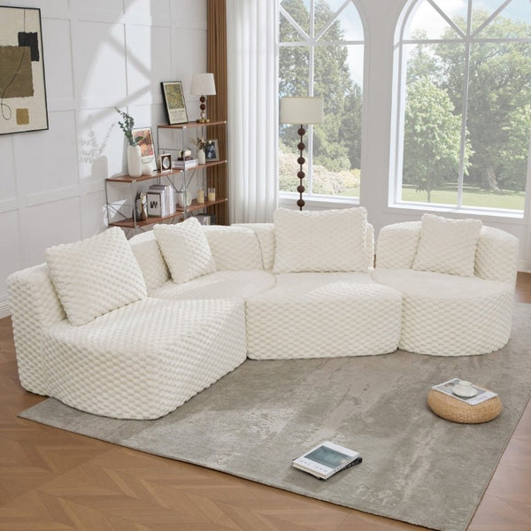 English Elm Modular Sectional Sofa Bubble Velvet Upholstered Low Profile Living Room Couch White N719S002460A