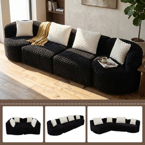 English Elm Modular Sectional Sofa Bubble Velvet Upholstered Low Profile Living Room Couch Black N719S002460B