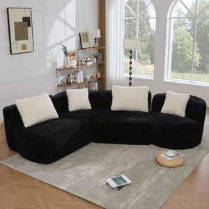 English Elm Modular Sectional Sofa Bubble Velvet Upholstered Low Profile Living Room Couch Black N719S002460B